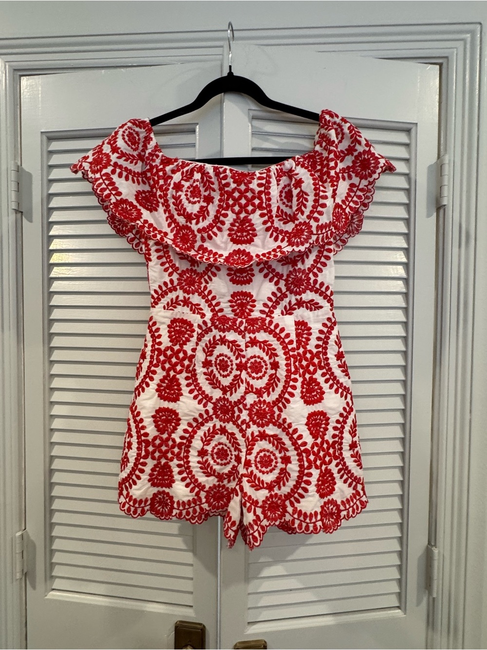 entro White Romper with Red Embroidered Pattern